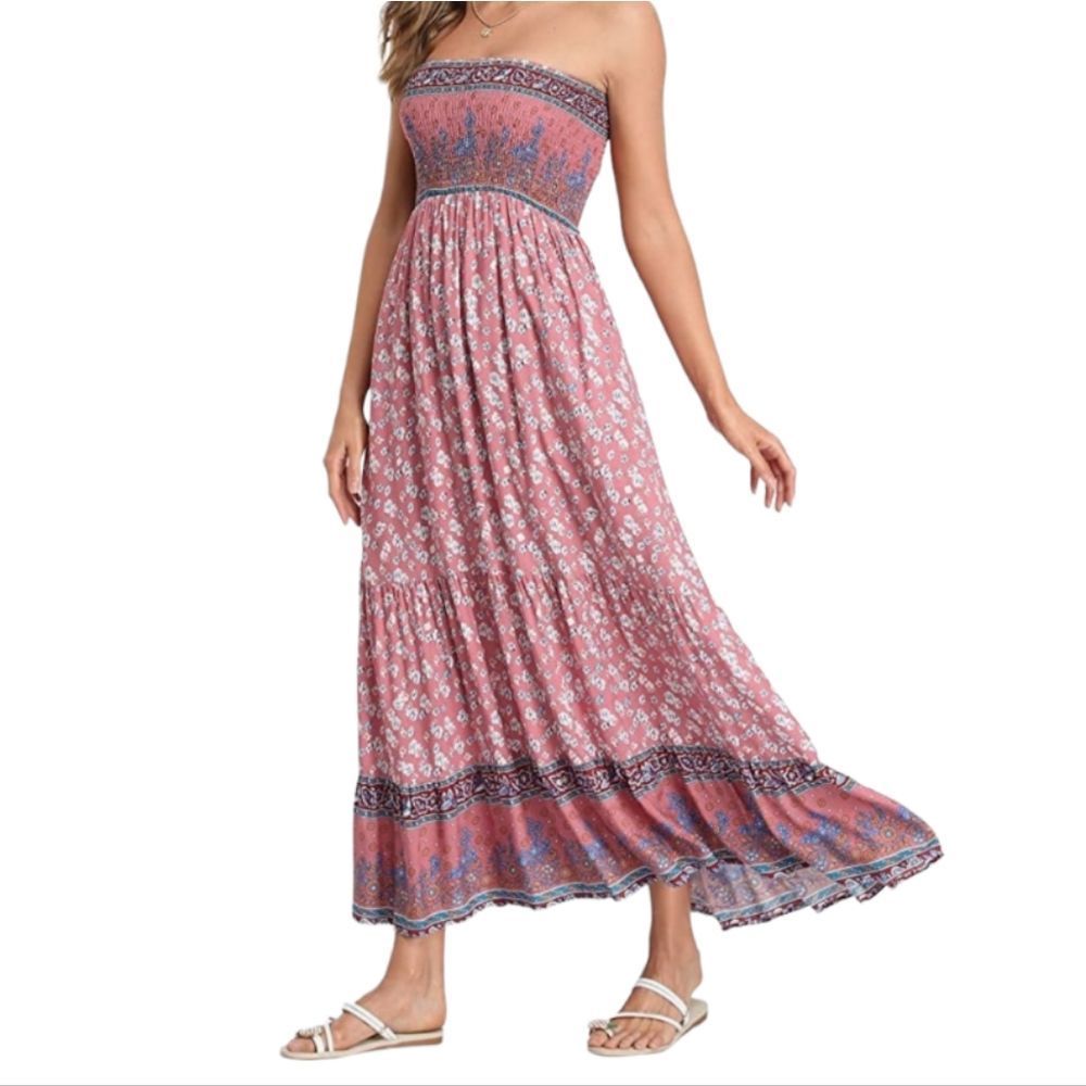 Floral Strapless Boho Maxi Dress - Picture 1 of 12